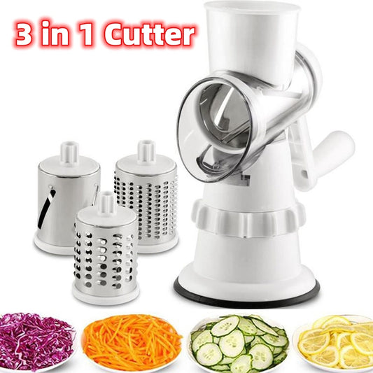 Affettatrice per verdure 3 in 1, accessori da cucina manuali, grattugia per tagliaverdure, tritatutto rotondo