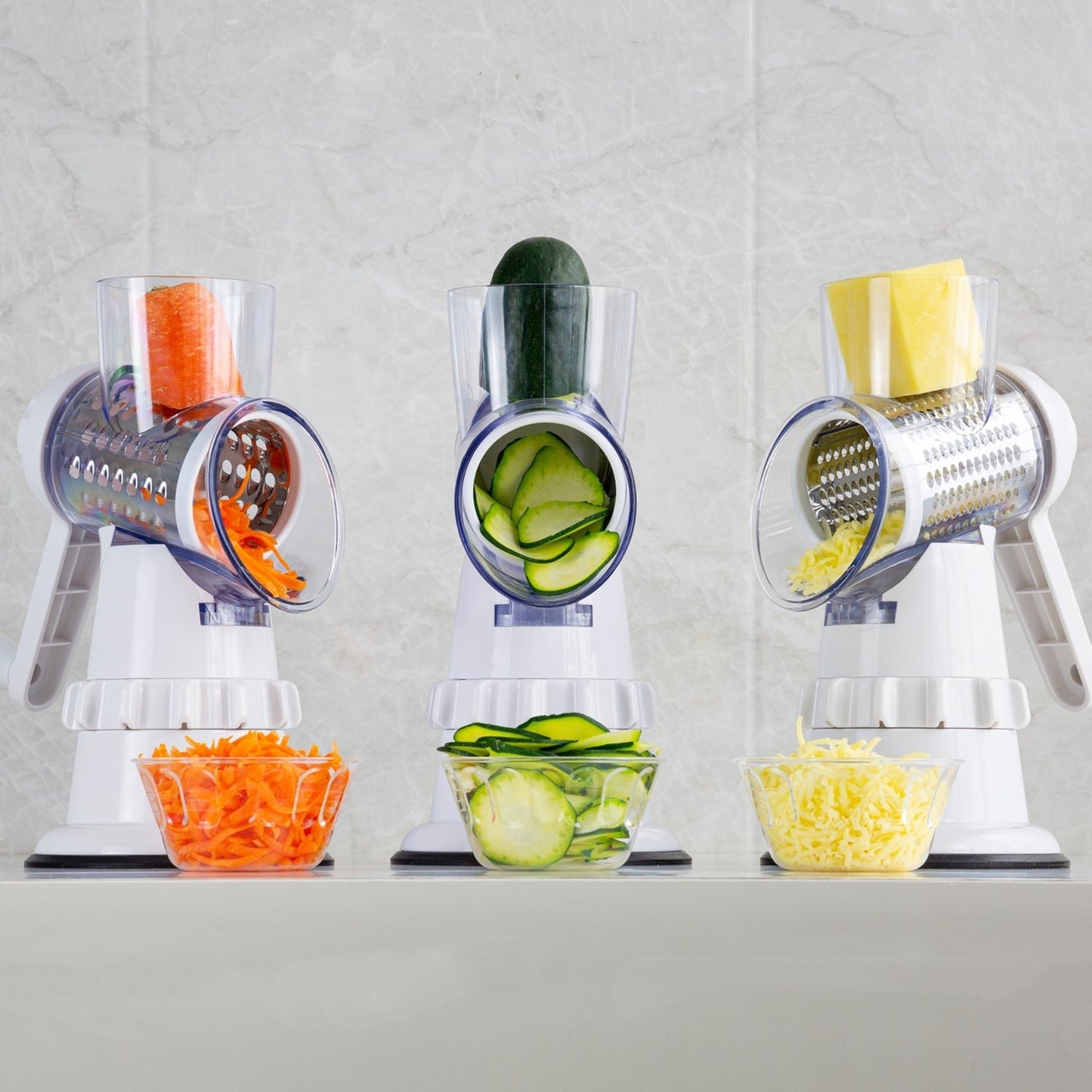 Affettatrice per verdure 3 in 1, accessori da cucina manuali, grattugia per tagliaverdure, tritatutto rotondo